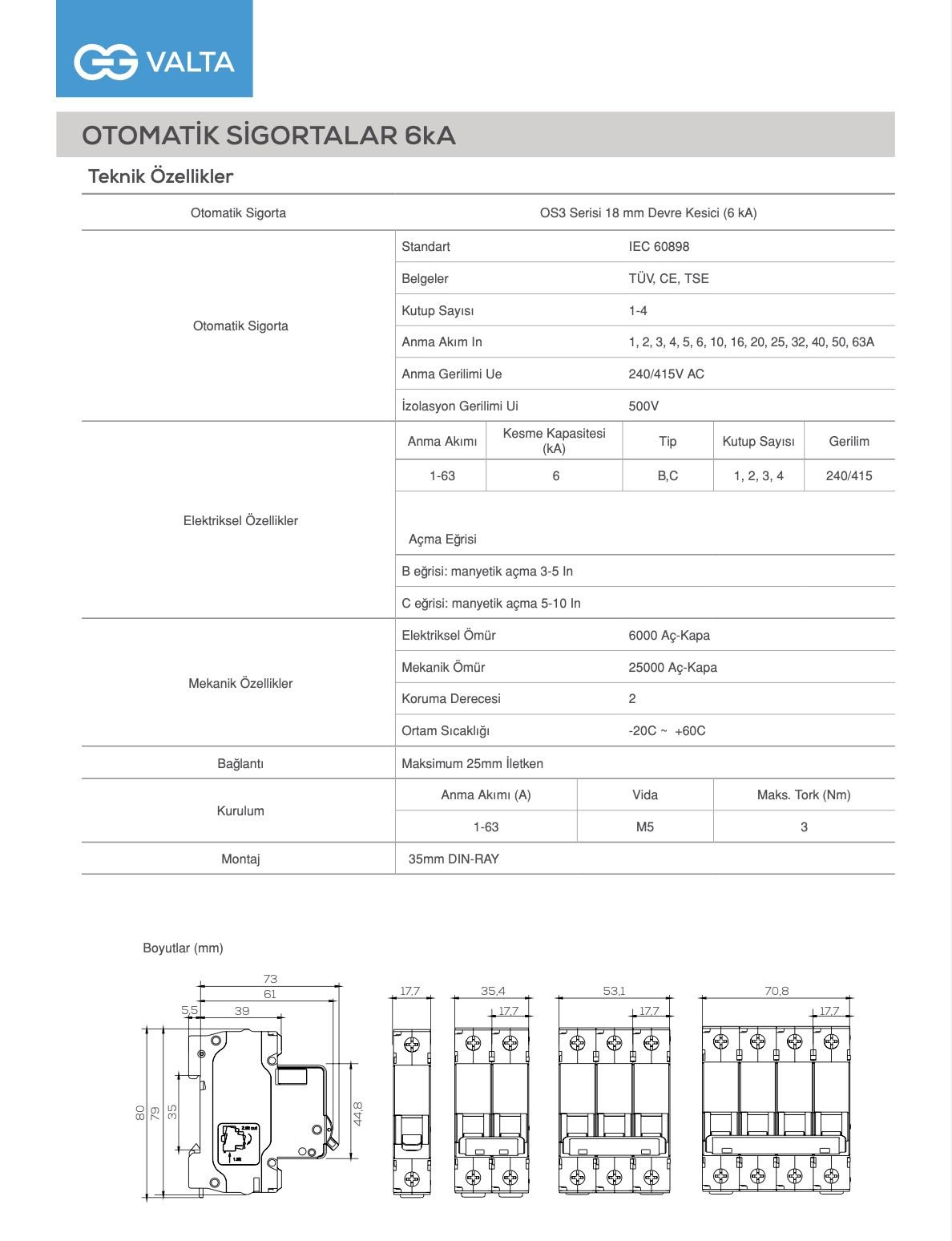 Günsan C 3X20 A Otomatik Sigorta OS3 C 360-20